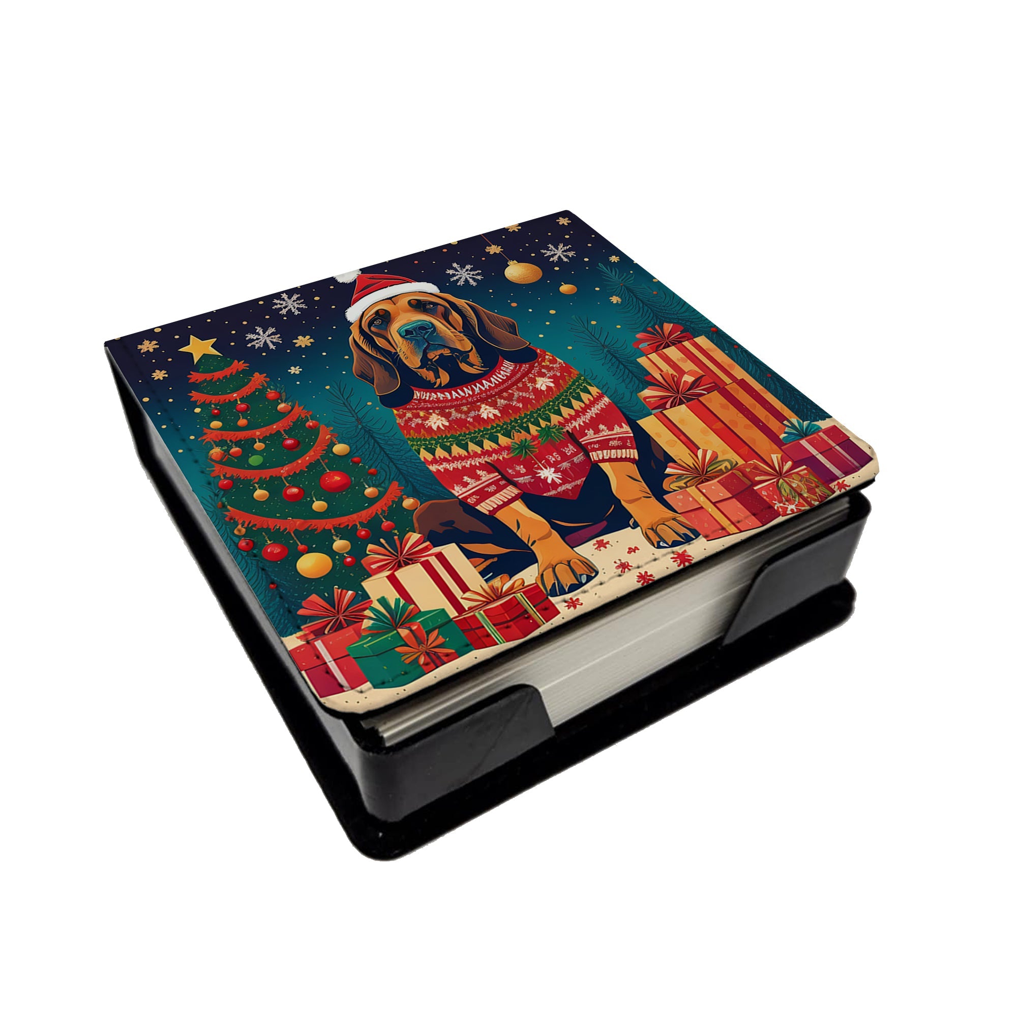 Bloodhound Christmas PU Leather Note Paper Holder with Artist-Designed Cover, Desk Accessory, Office Gift