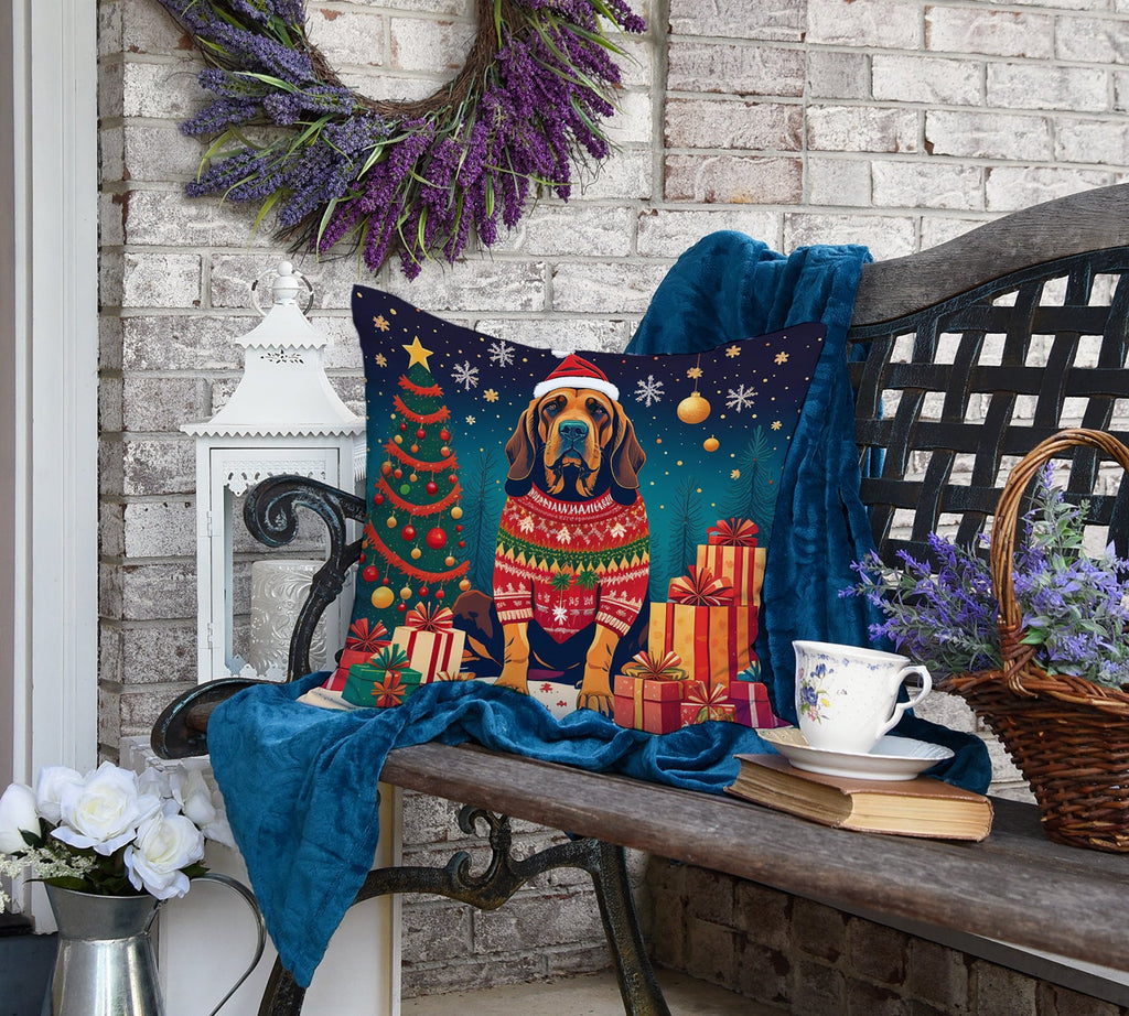Bloodhound Christmas Decorative Throw Pillow 18x18 Indoor Outdoor Accent Cushion, Fabric Cover with Insert for Sofa, Bed, Porch & Living Room