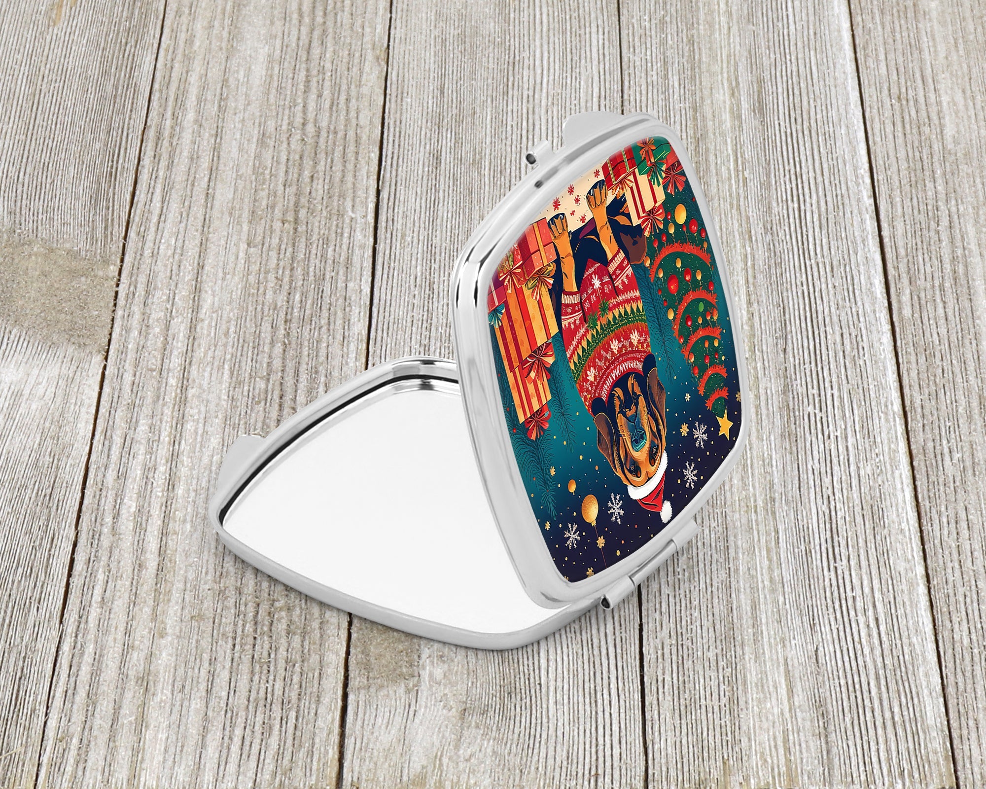 Bloodhound Christmas Compact Mirror Decorative Travel Makeup Mirror for Women Girls Gifts Pocket Makeup Mirror Folding Handheld