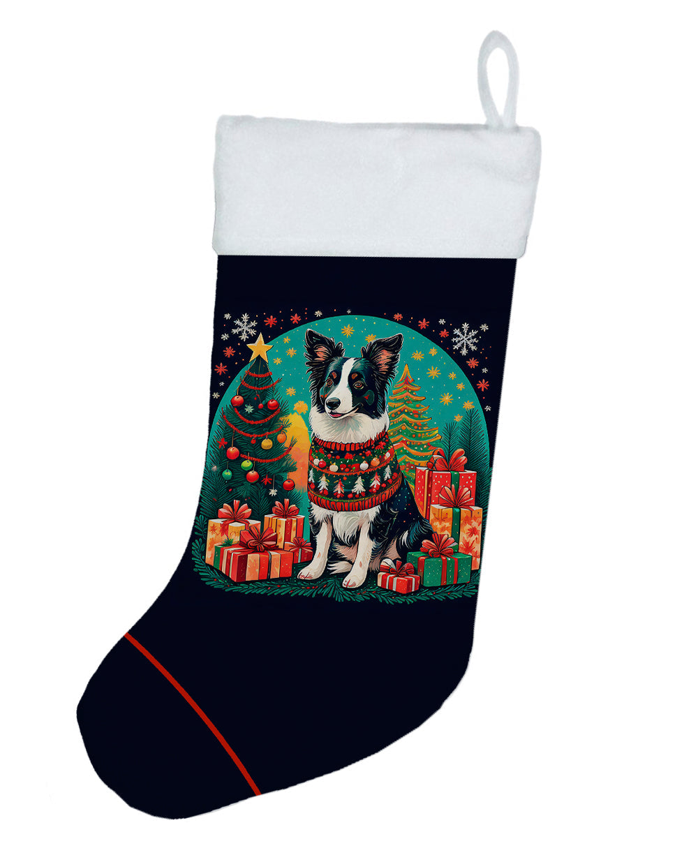 Border Collie Christmas Holiday Stocking Double-Sided Print, Polyester Suede,11x18, Made in USA