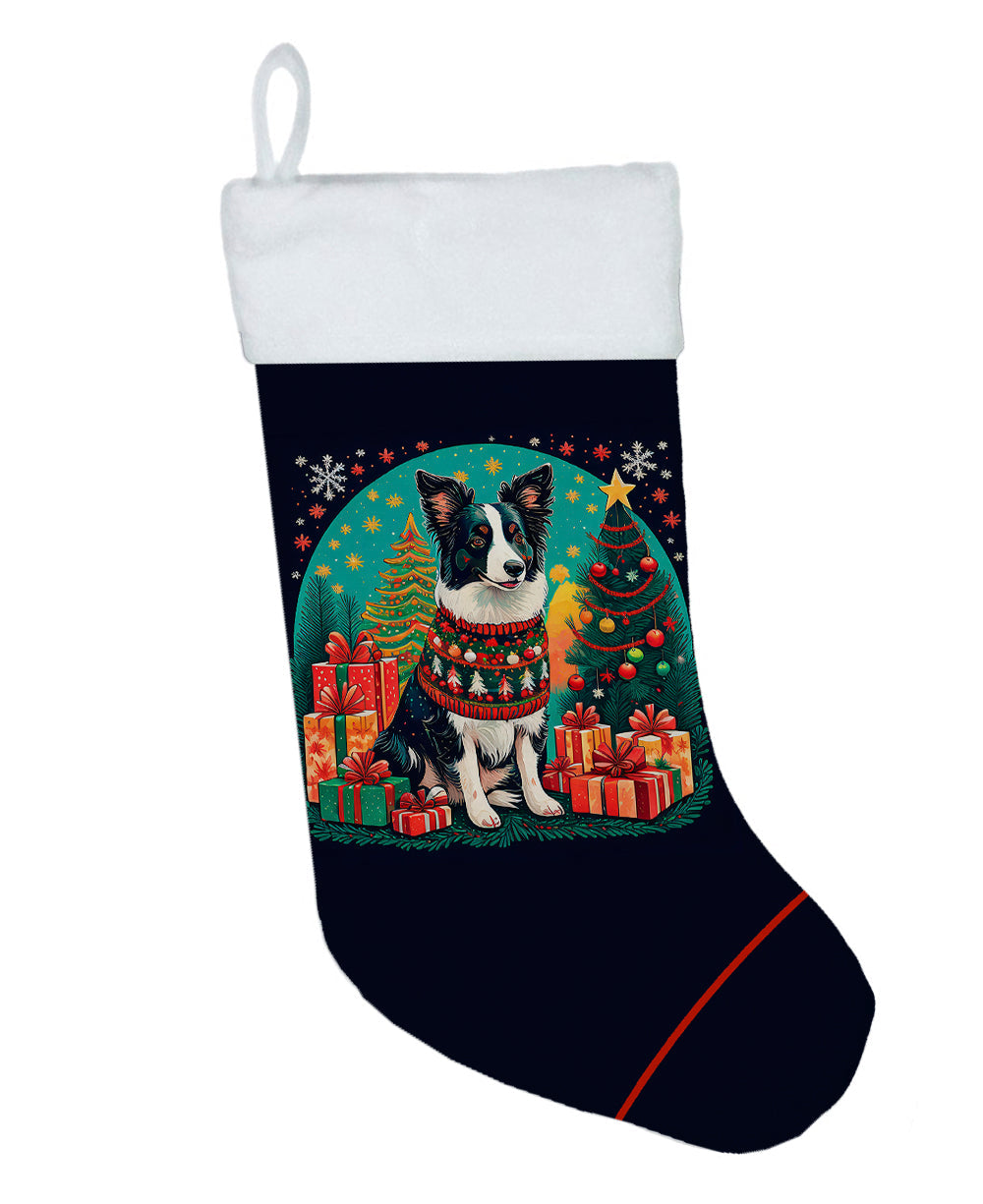 Border Collie Christmas Holiday Stocking Double-Sided Print, Polyester Suede,11x18, Made in USA