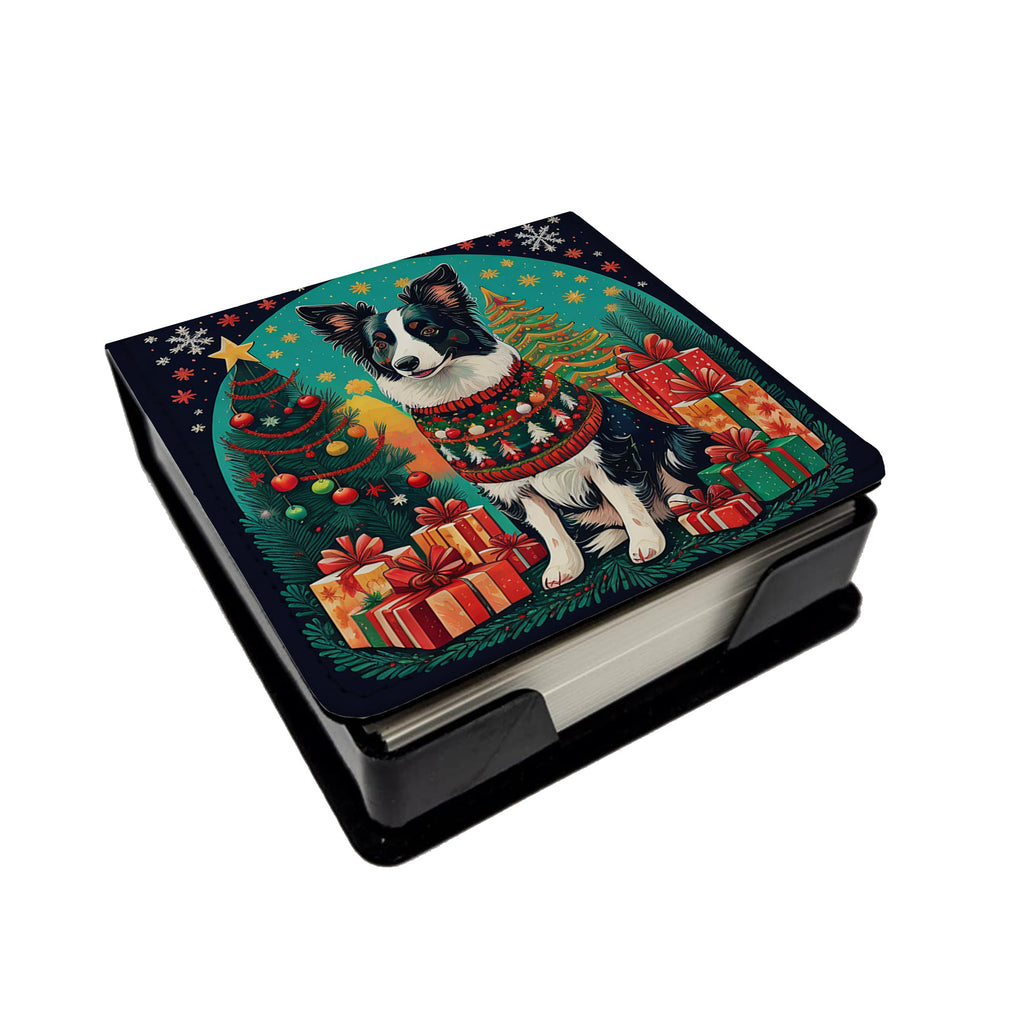 Border Collie Christmas PU Leather Note Paper Holder with Artist-Designed Cover, Desk Accessory, Office Gift