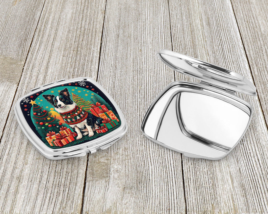 Border Collie Christmas Compact Mirror Decorative Travel Makeup Mirror for Women Girls Gifts Pocket Makeup Mirror Folding Handheld
