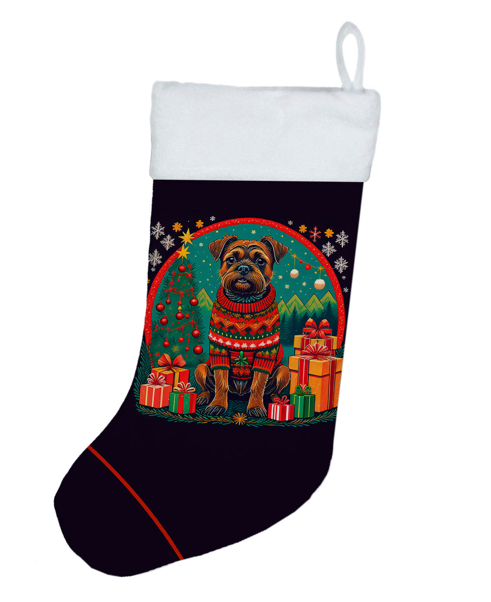 Border Terrier Christmas Holiday Stocking Double-Sided Print, Polyester Suede,11x18, Made in USA