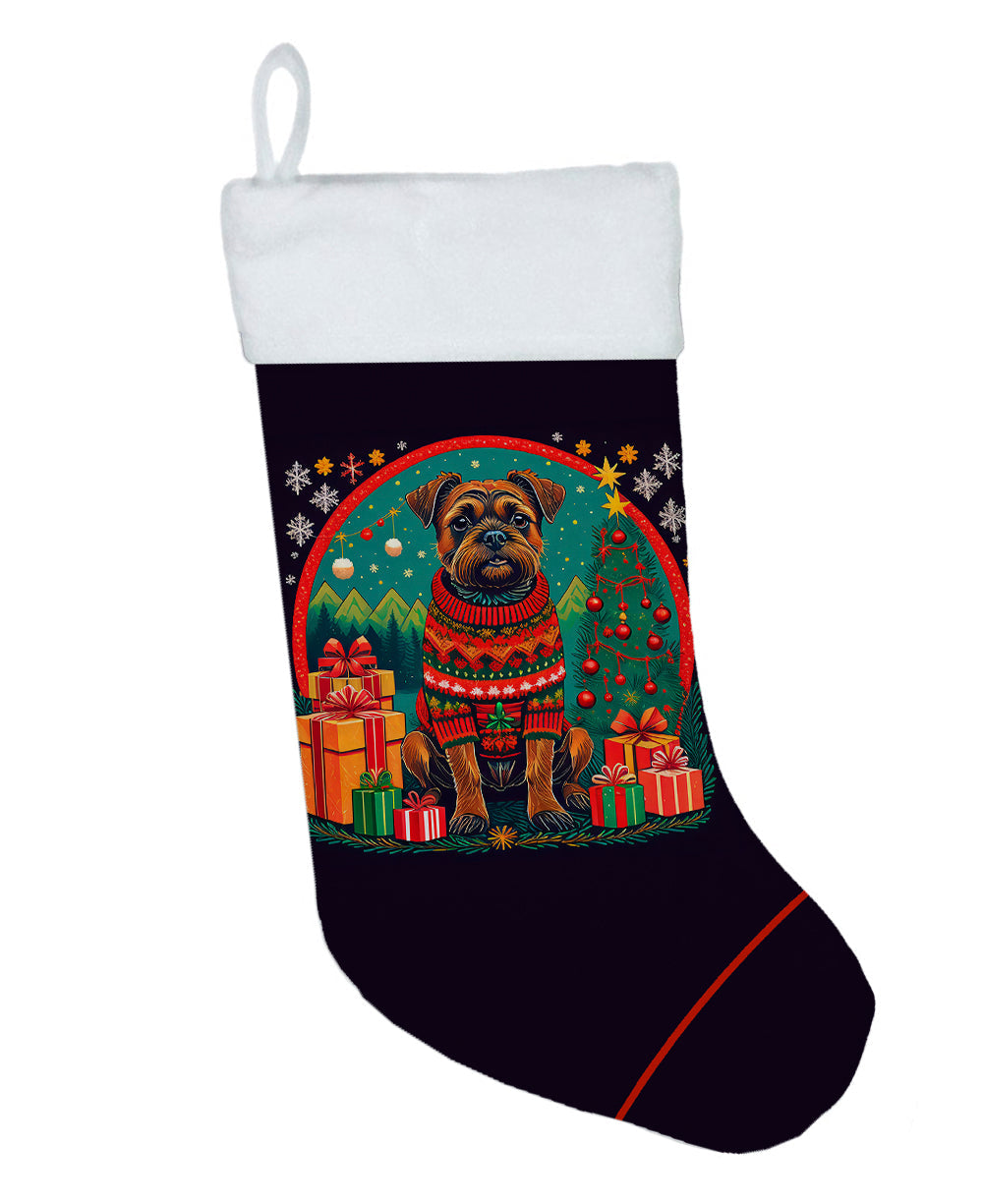 Border Terrier Christmas Holiday Stocking Double-Sided Print, Polyester Suede,11x18, Made in USA