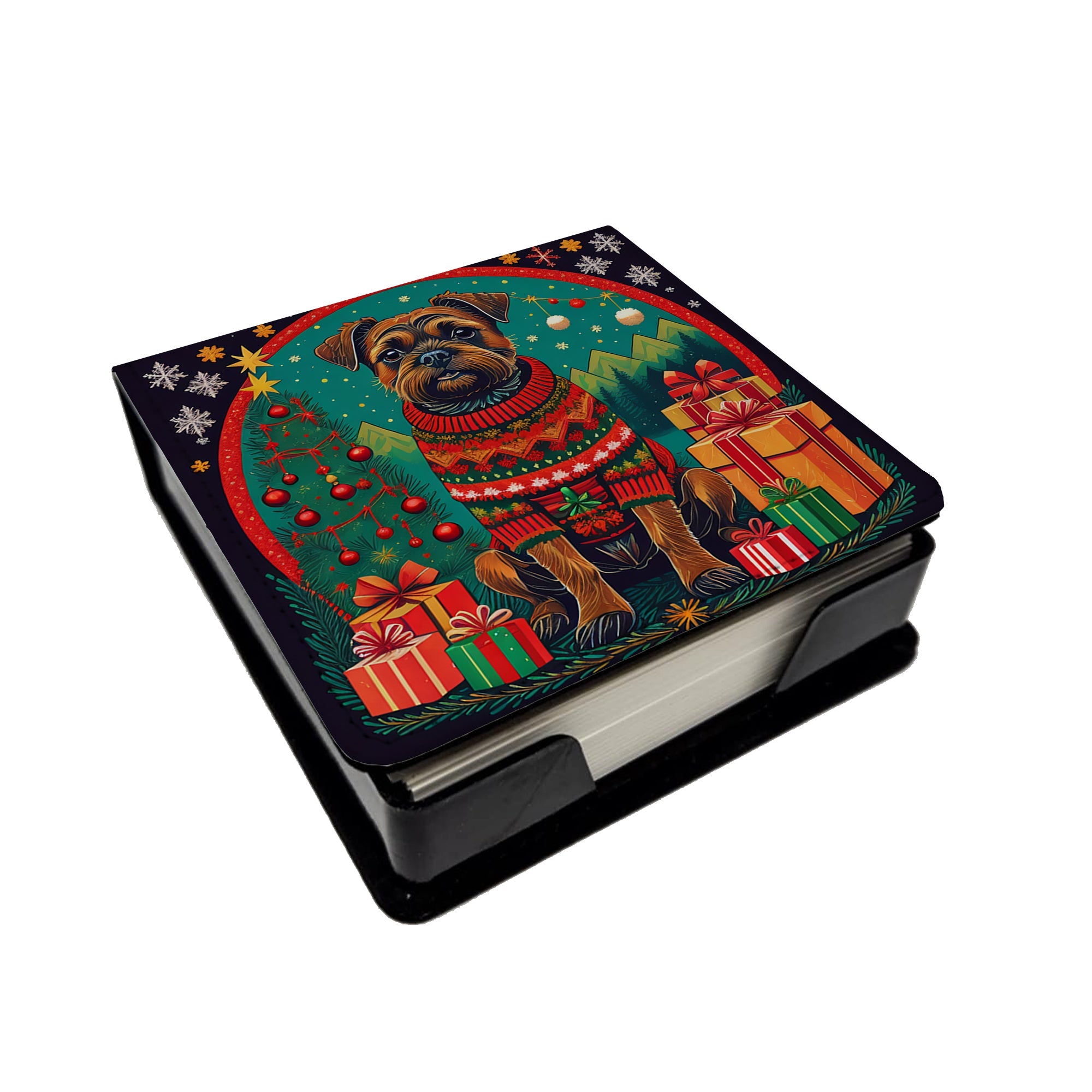Border Terrier Christmas PU Leather Note Paper Holder with Artist-Designed Cover, Desk Accessory, Office Gift