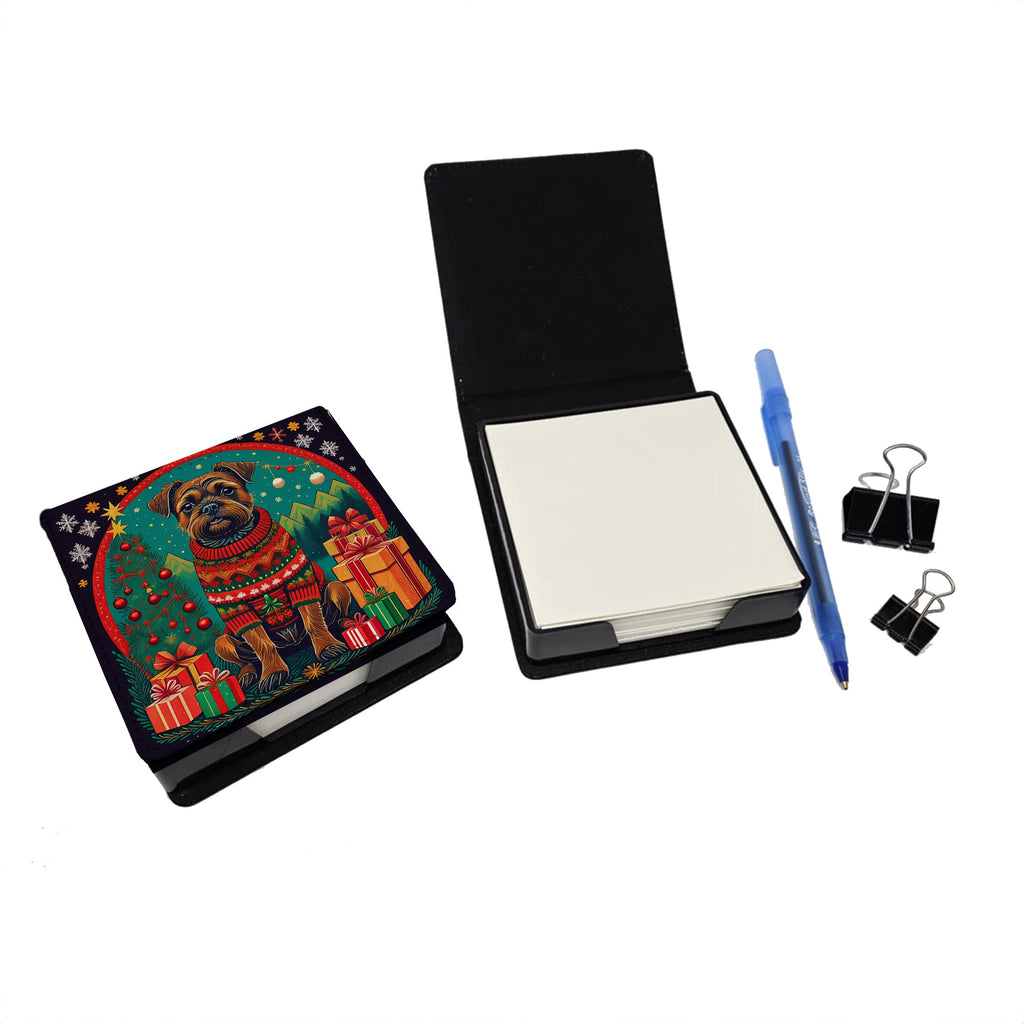 Border Terrier Christmas PU Leather Note Paper Holder with Artist-Designed Cover, Desk Accessory, Office Gift