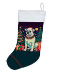White Boxer Christmas Holiday Stocking Double-Sided Print, Polyester Suede,11x18, Made in USA