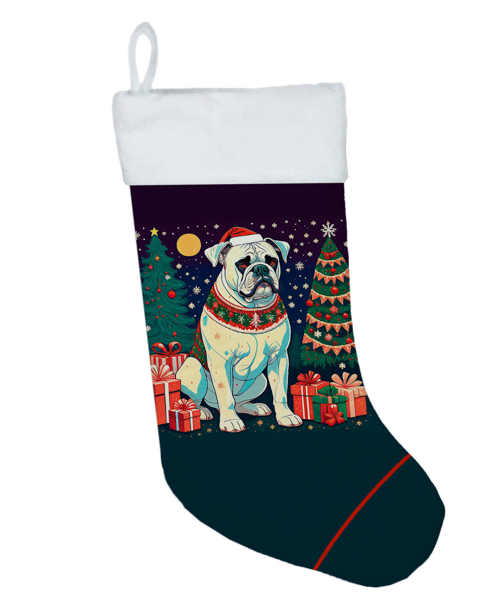 White Boxer Christmas Holiday Stocking Double-Sided Print, Polyester Suede,11x18, Made in USA