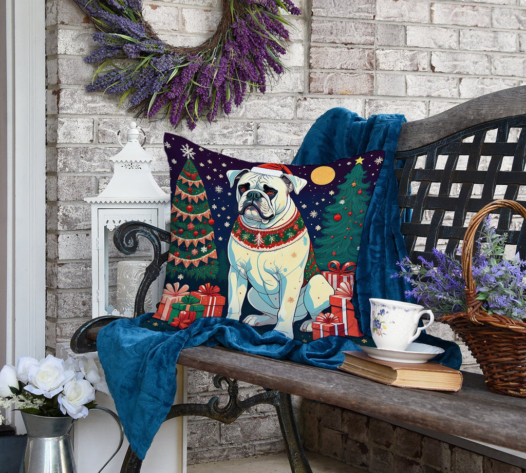 White Boxer Christmas Decorative Throw Pillow 18x18 Indoor Outdoor Accent Cushion, Fabric Cover with Insert for Sofa, Bed, Porch & Living Room
