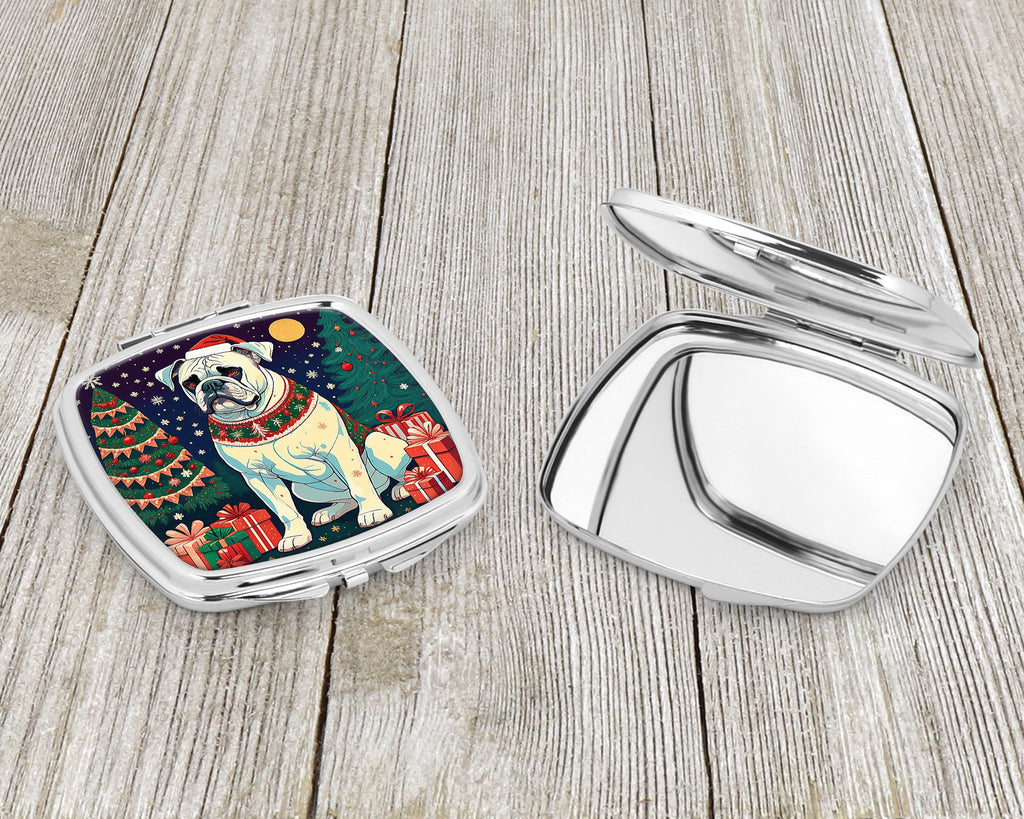 White Boxer Christmas Compact Mirror Decorative Travel Makeup Mirror for Women Girls Gifts Pocket Makeup Mirror Folding Handheld