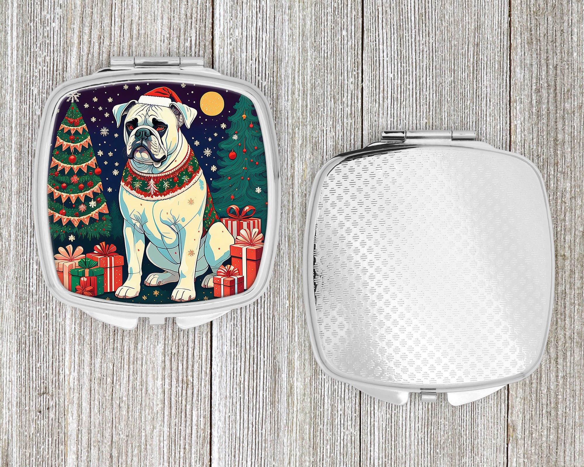 White Boxer Christmas Compact Mirror Decorative Travel Makeup Mirror for Women Girls Gifts Pocket Makeup Mirror Folding Handheld