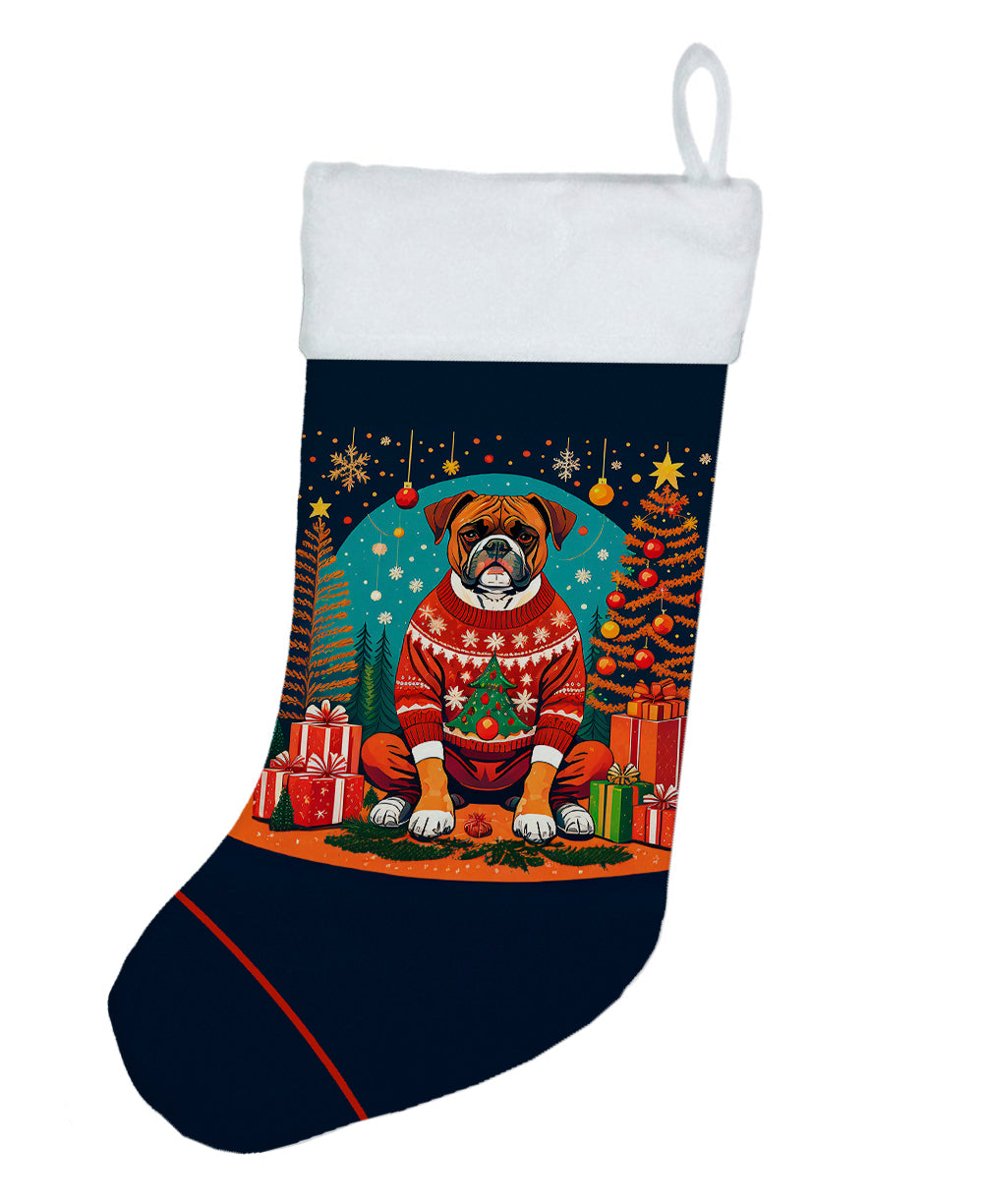 Boxer Christmas Holiday Stocking Double-Sided Print, Polyester Suede,11x18, Made in USA