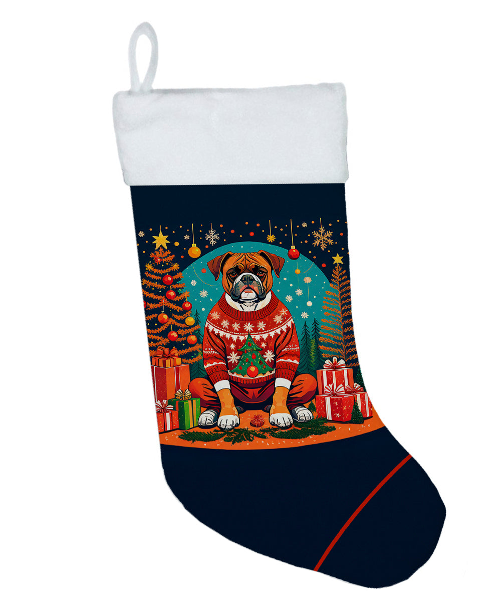 Boxer Christmas Holiday Stocking Double-Sided Print, Polyester Suede,11x18, Made in USA