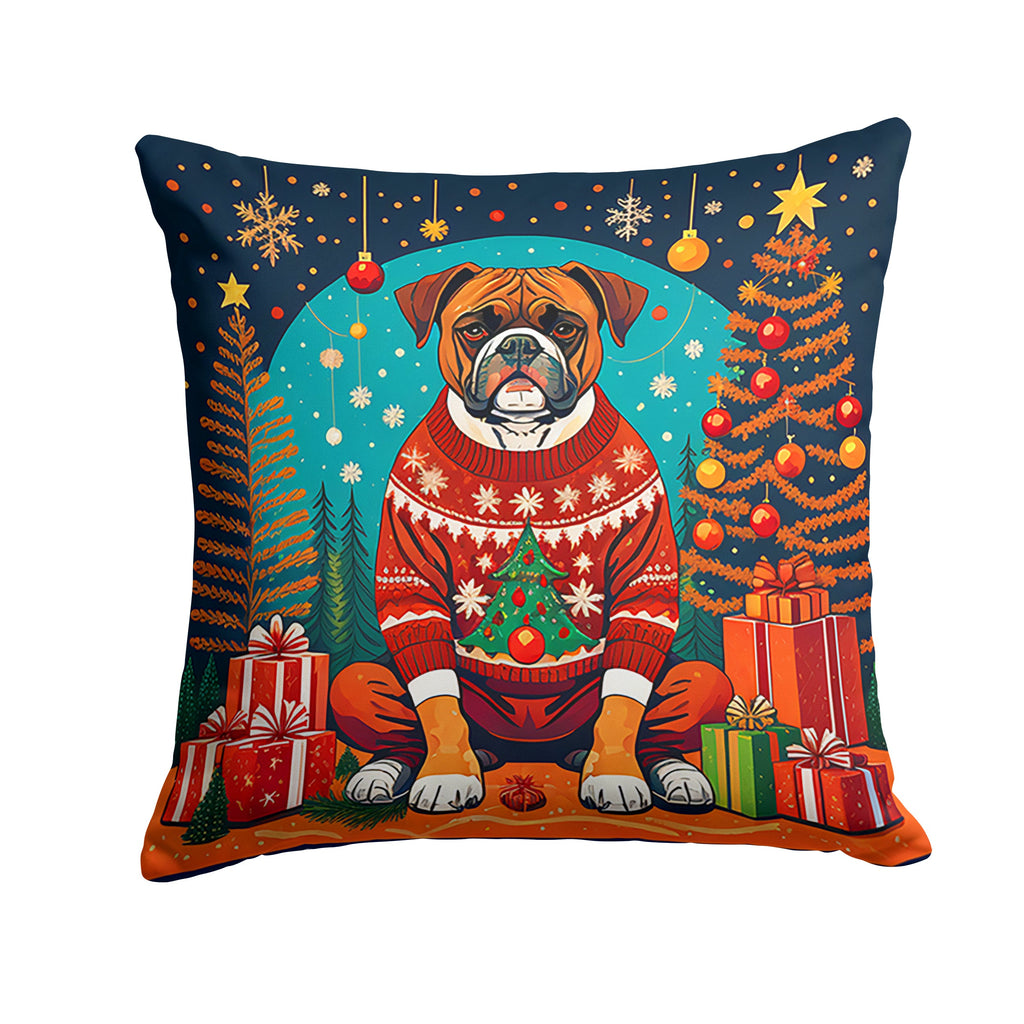 Boxer Christmas Decorative Throw Pillow 18x18 Indoor Outdoor Accent Cushion, Fabric Cover with Insert for Sofa, Bed, Porch & Living Room