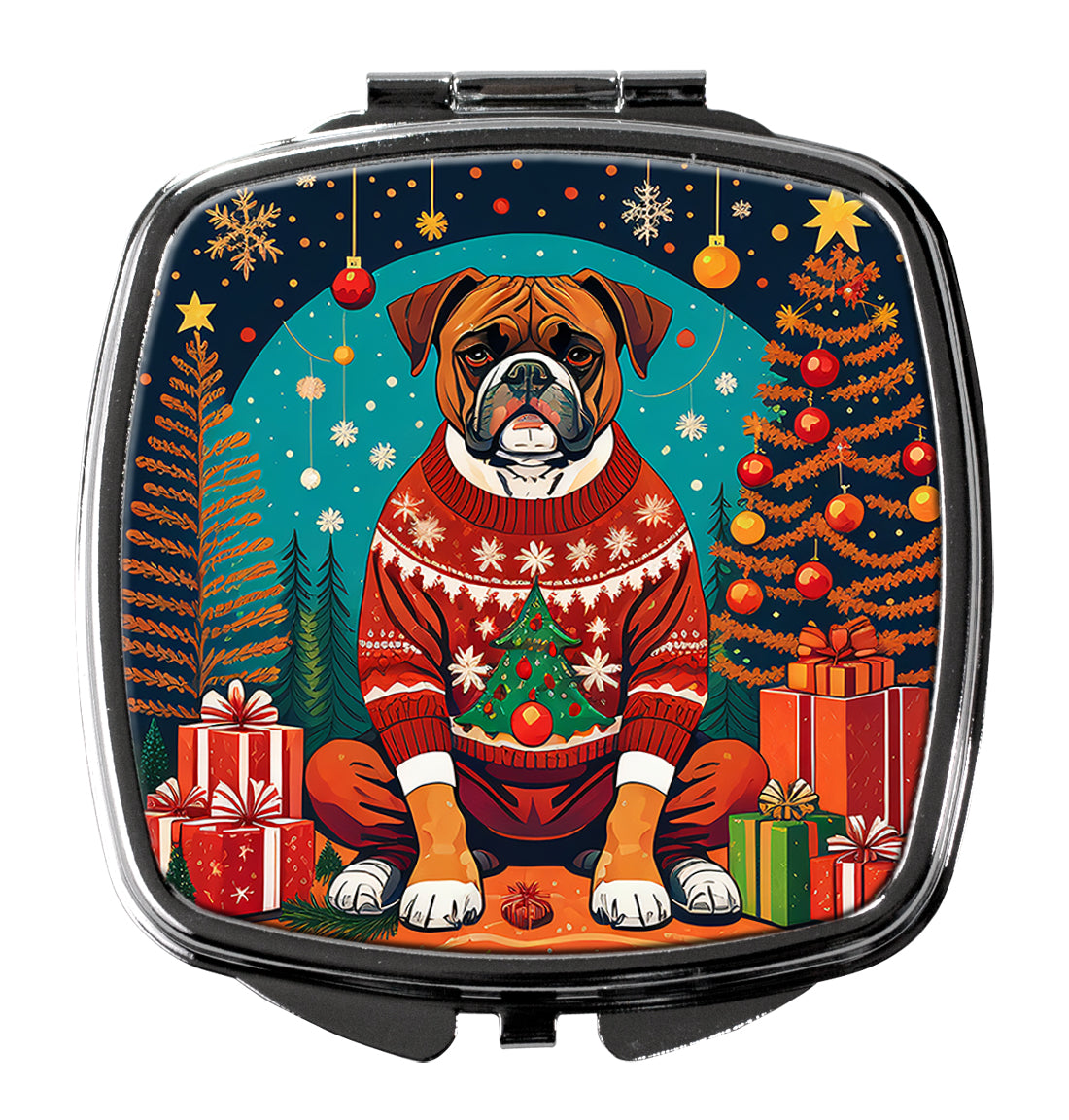 Boxer Christmas Compact Mirror Decorative Travel Makeup Mirror for Women Girls Gifts Pocket Makeup Mirror Folding Handheld