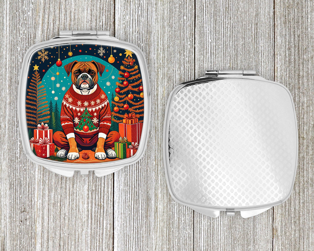 Boxer Christmas Compact Mirror Decorative Travel Makeup Mirror for Women Girls Gifts Pocket Makeup Mirror Folding Handheld