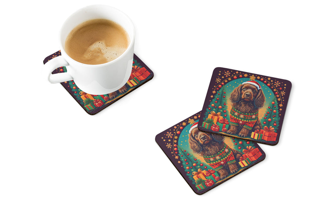Boykin Spaniel Christmas Foam Coasters Set of 4 Cup Coasters for Indoor Outdoor, Tabletop Protection, Anti Slip, Mouse pad Material