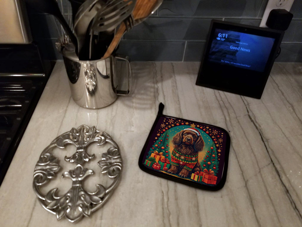 Boykin Spaniel Christmas Pot Holder Set of 2 Heat Resistant Quilted Hot Pads 7.5 x 7.5 Inch, Insulated Kitchen Trivets for Cooking & Baking