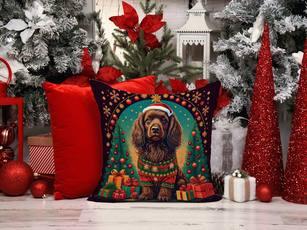 Boykin Spaniel Christmas Decorative Throw Pillow 14x14 Indoor Outdoor Accent Cushion, Fabric Cover with Insert for Sofa, Bed, Porch & Living Room