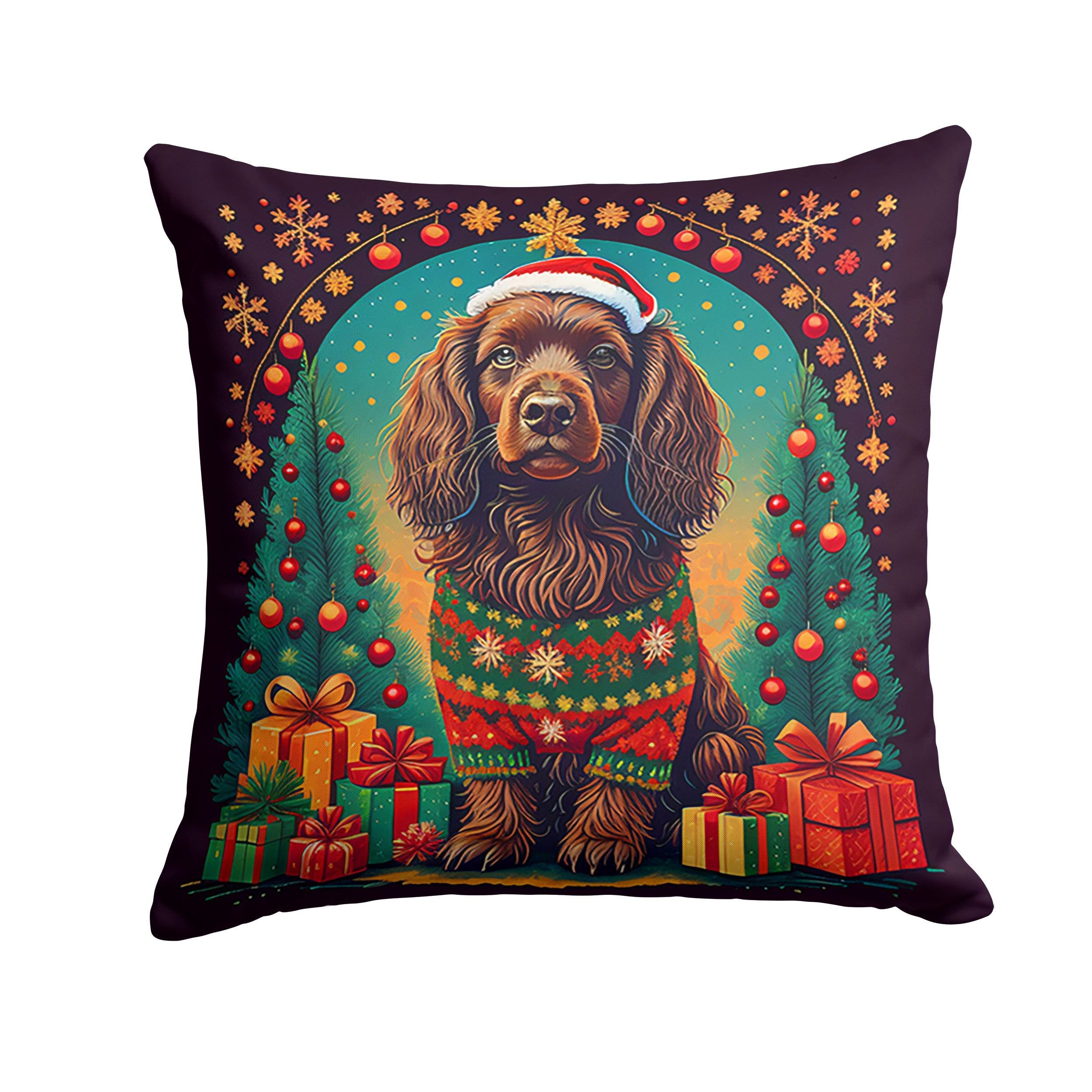 Boykin Spaniel Christmas Decorative Throw Pillow 18x18 Indoor Outdoor Accent Cushion, Fabric Cover with Insert for Sofa, Bed, Porch & Living Room