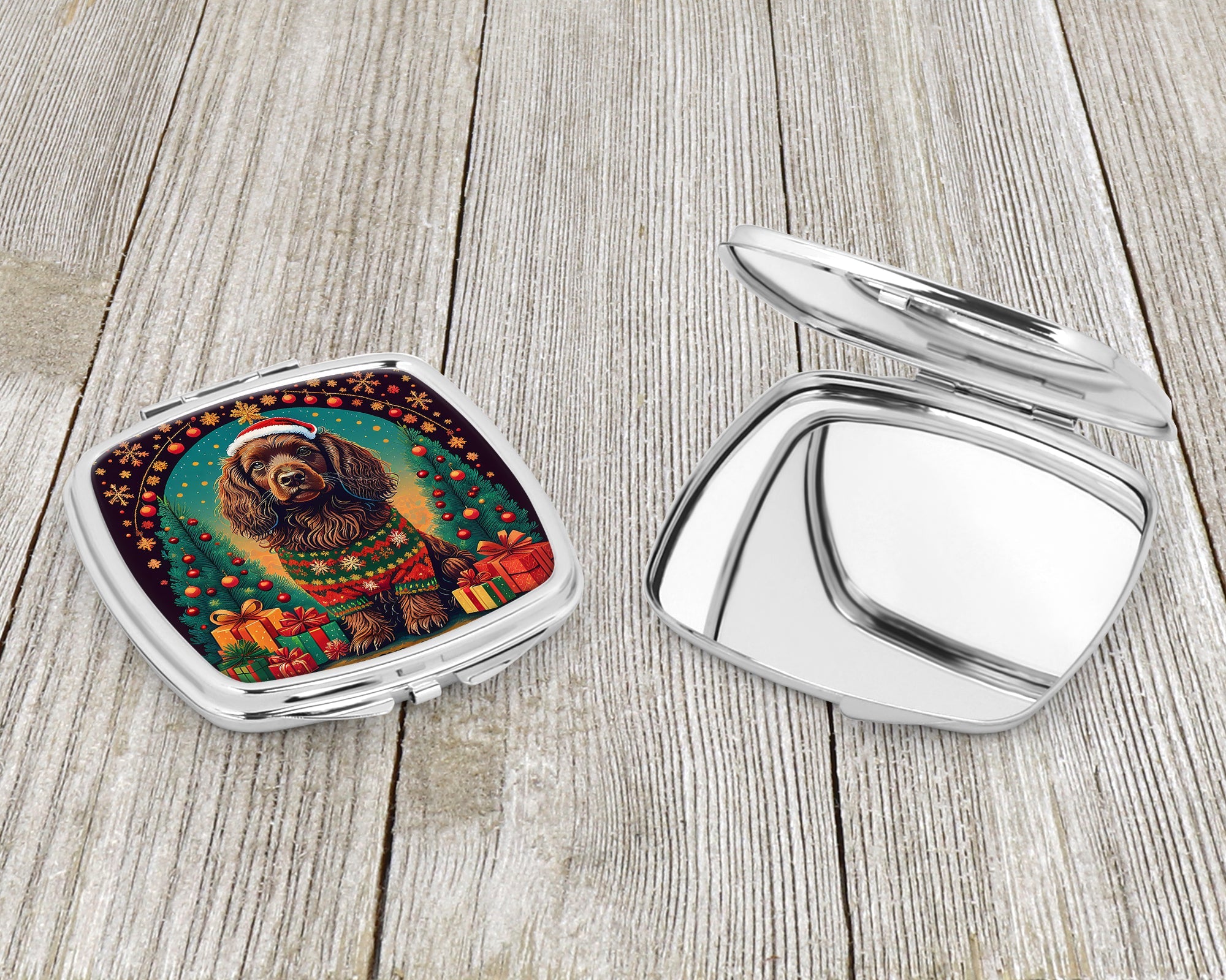 Boykin Spaniel Christmas Compact Mirror Decorative Travel Makeup Mirror for Women Girls Gifts Pocket Makeup Mirror Folding Handheld