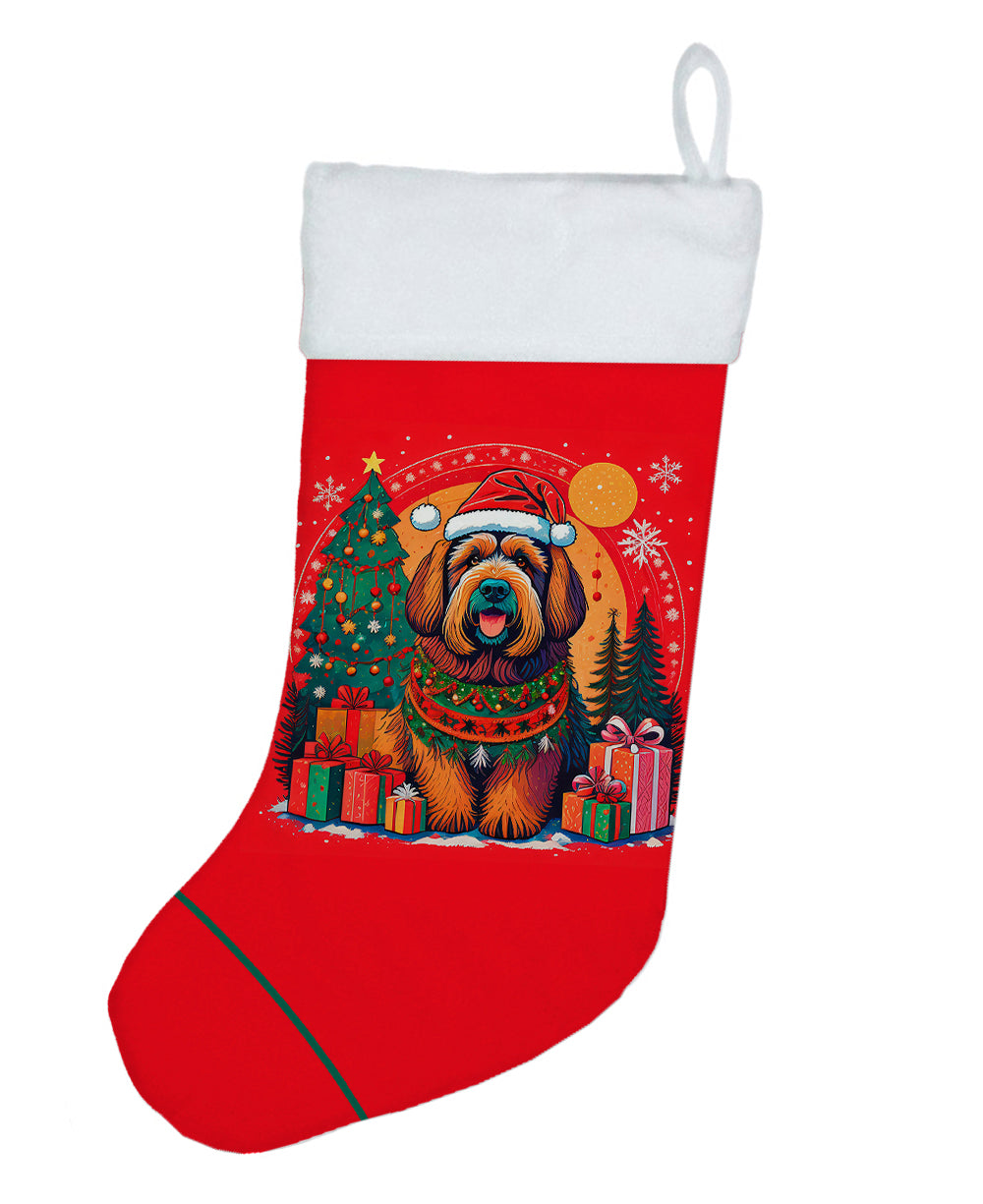 Briard Christmas Holiday Stocking Double-Sided Print, Polyester Suede,11x18, Made in USA