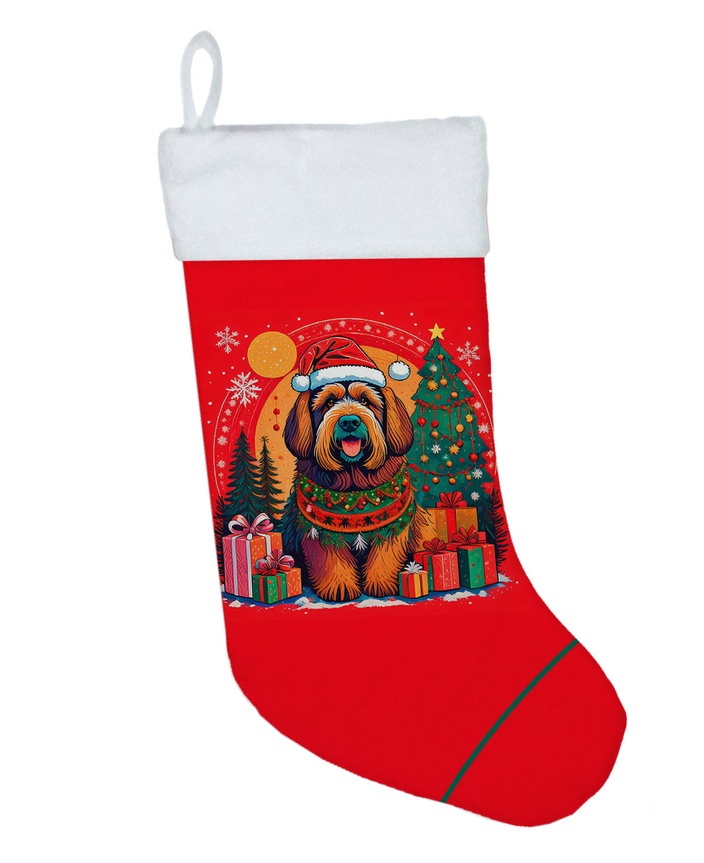 Briard Christmas Holiday Stocking Double-Sided Print, Polyester Suede,11x18, Made in USA