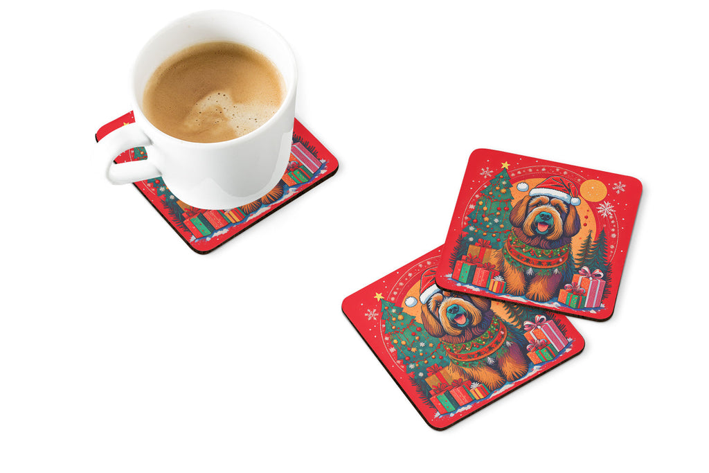 Briard Christmas Foam Coasters Set of 4 Cup Coasters for Indoor Outdoor, Tabletop Protection, Anti Slip, Mouse pad Material