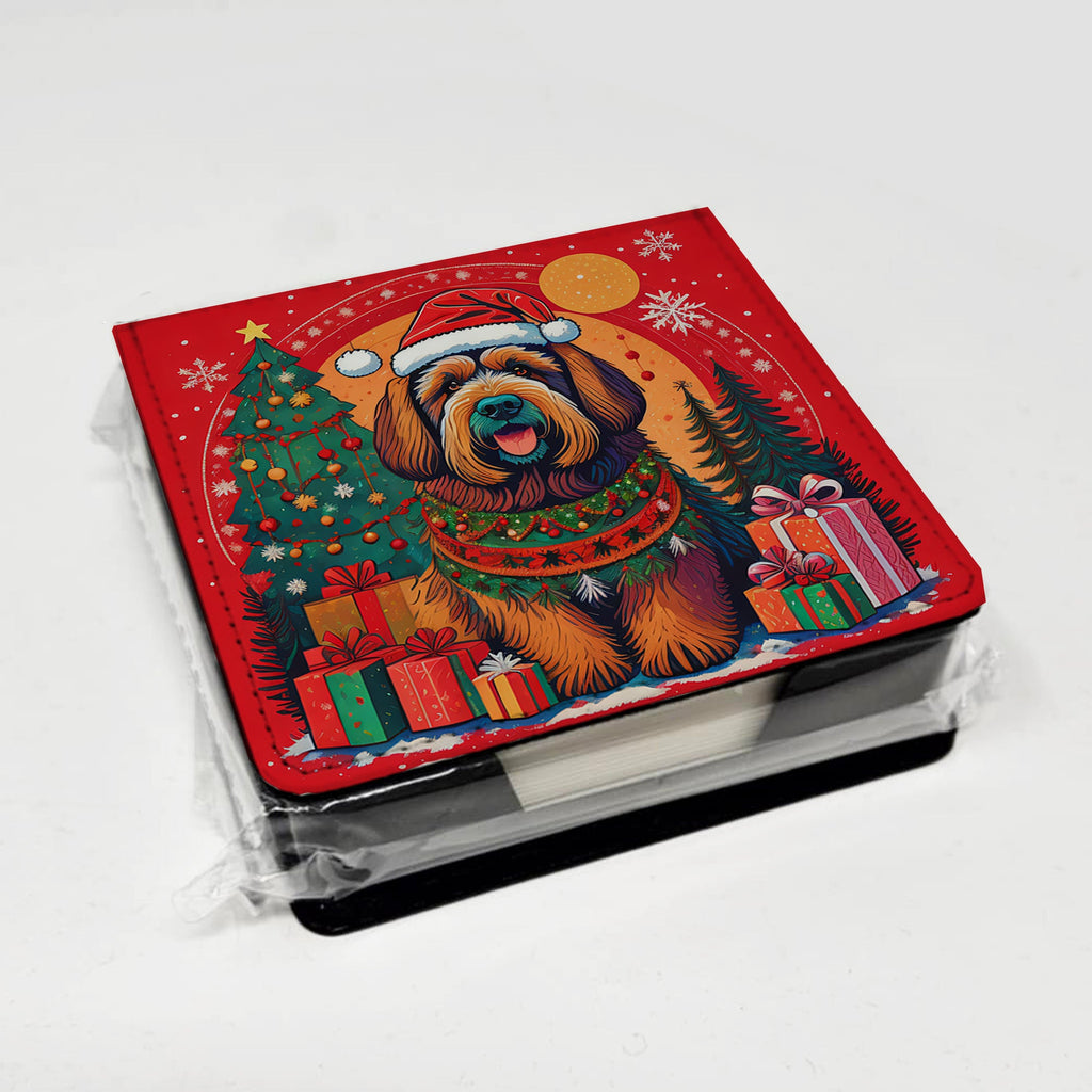 Briard Christmas PU Leather Note Paper Holder with Artist-Designed Cover, Desk Accessory, Office Gift