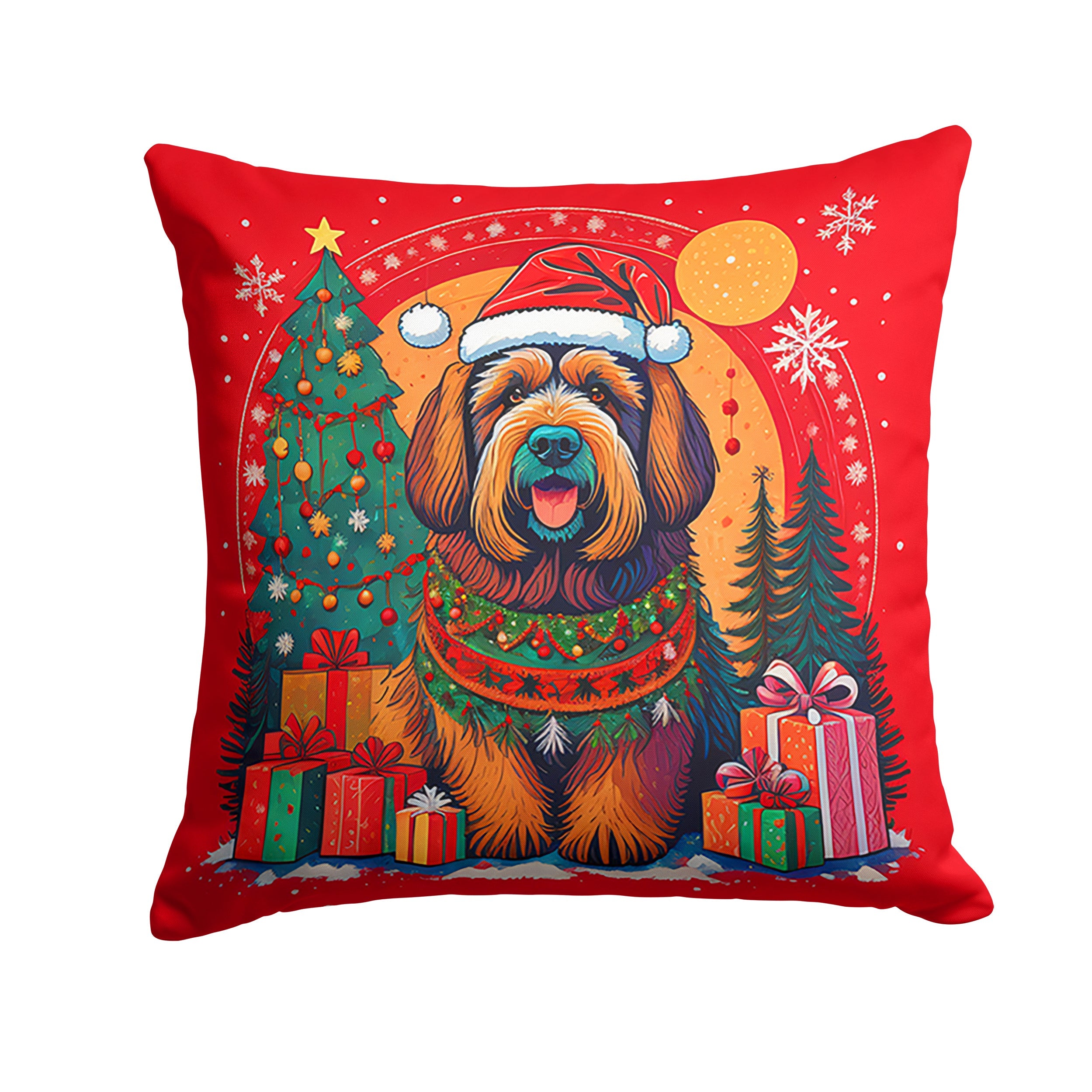 Briard Christmas Decorative Throw Pillow 18x18 Indoor Outdoor Accent Cushion, Fabric Cover with Insert for Sofa, Bed, Porch & Living Room