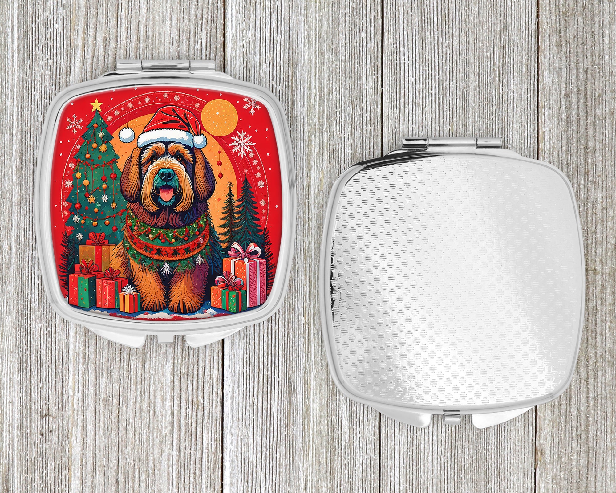 Briard Christmas Compact Mirror Decorative Travel Makeup Mirror for Women Girls Gifts Pocket Makeup Mirror Folding Handheld