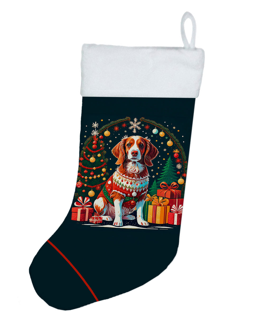Brittany Spaniel Christmas Holiday Stocking Double-Sided Print, Polyester Suede,11x18, Made in USA