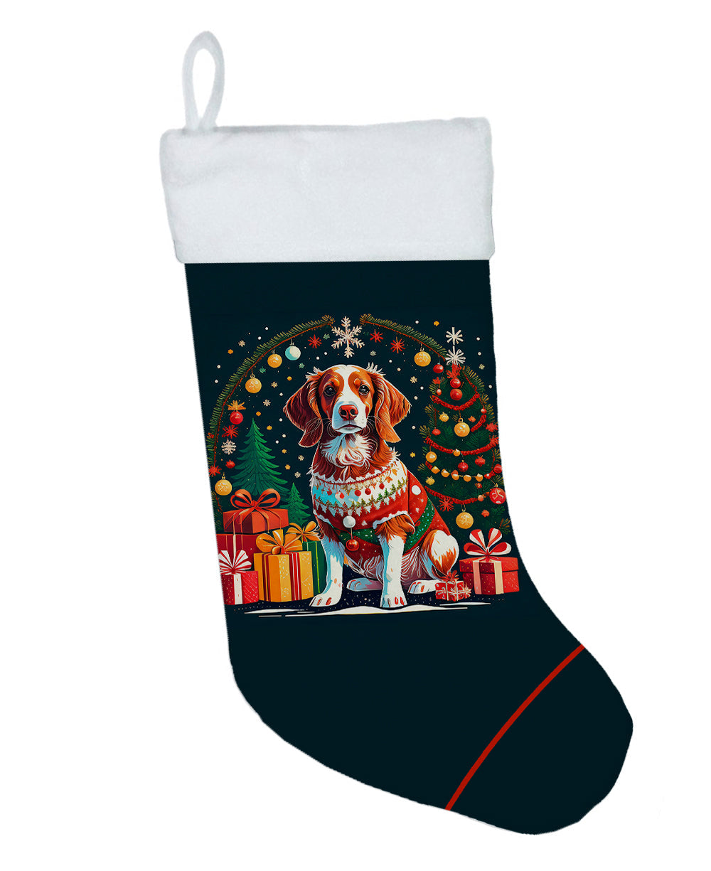 Brittany Spaniel Christmas Holiday Stocking Double-Sided Print, Polyester Suede,11x18, Made in USA