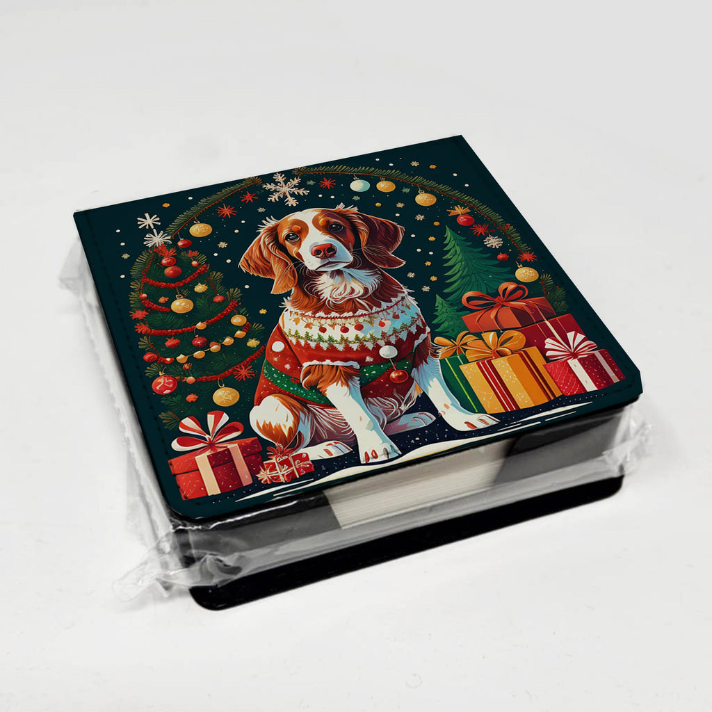 Brittany Spaniel Christmas PU Leather Note Paper Holder with Artist-Designed Cover, Desk Accessory, Office Gift