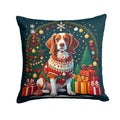 Brittany Spaniel Christmas Decorative Throw Pillow 14x14 Indoor Outdoor Accent Cushion, Fabric Cover with Insert for Sofa, Bed, Porch & Living Room