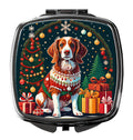 Brittany Spaniel Christmas Compact Mirror Decorative Travel Makeup Mirror for Women Girls Gifts Pocket Makeup Mirror Folding Handheld