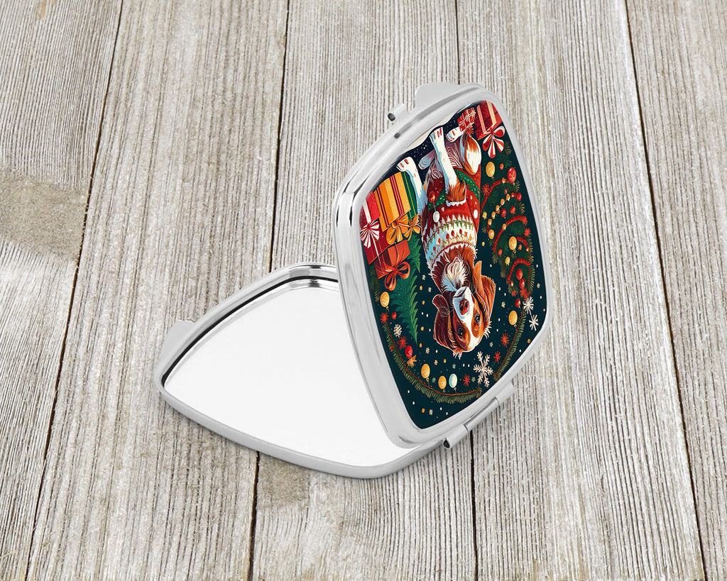 Brittany Spaniel Christmas Compact Mirror Decorative Travel Makeup Mirror for Women Girls Gifts Pocket Makeup Mirror Folding Handheld