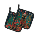Cairn Terrier Christmas Pot Holder Set of 2 Heat Resistant Quilted Hot Pads 7.5 x 7.5 Inch, Insulated Kitchen Trivets for Cooking & Baking