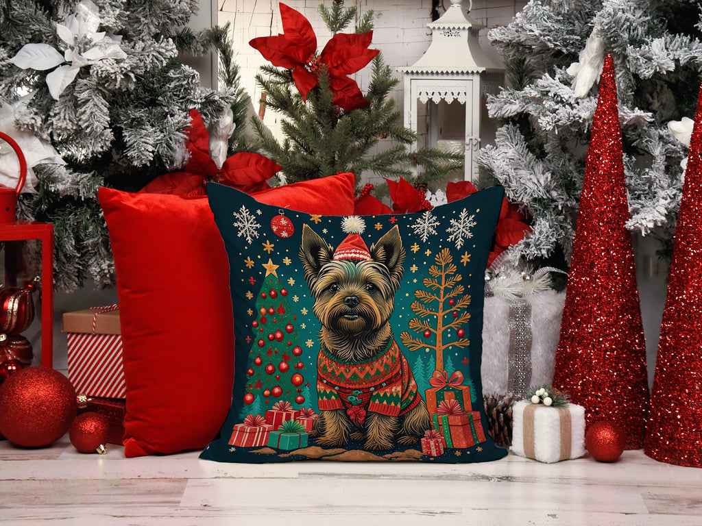 Cairn Terrier Christmas Decorative Throw Pillow 18x18 Indoor Outdoor Accent Cushion, Fabric Cover with Insert for Sofa, Bed, Porch & Living Room