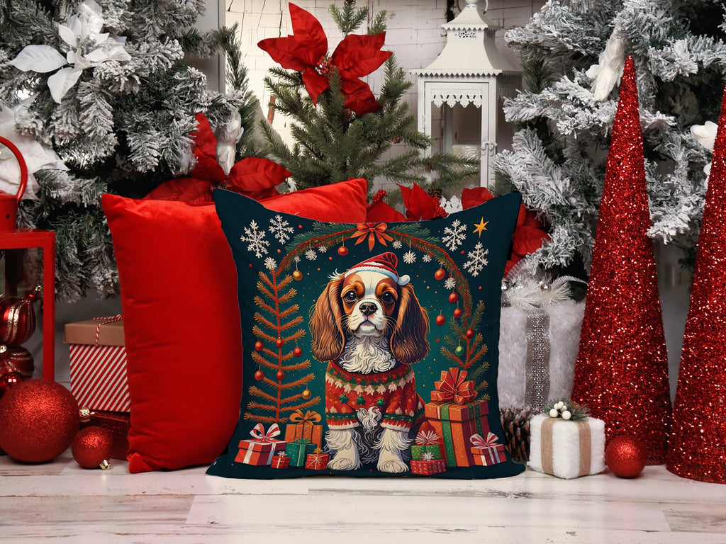 Cavalier King Charles Spaniel Christmas Decorative Throw Pillow 14x14 Indoor Outdoor Accent Cushion, Fabric Cover with Insert for Sofa, Bed, Porch & Living Room