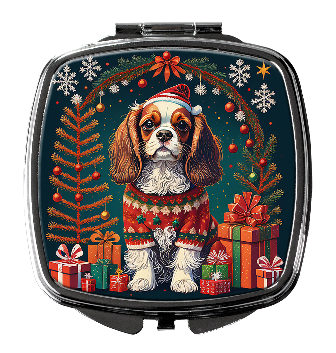 Cavalier King Charles Spaniel Christmas Compact Mirror Decorative Travel Makeup Mirror for Women Girls Gifts Pocket Makeup Mirror Folding Handheld