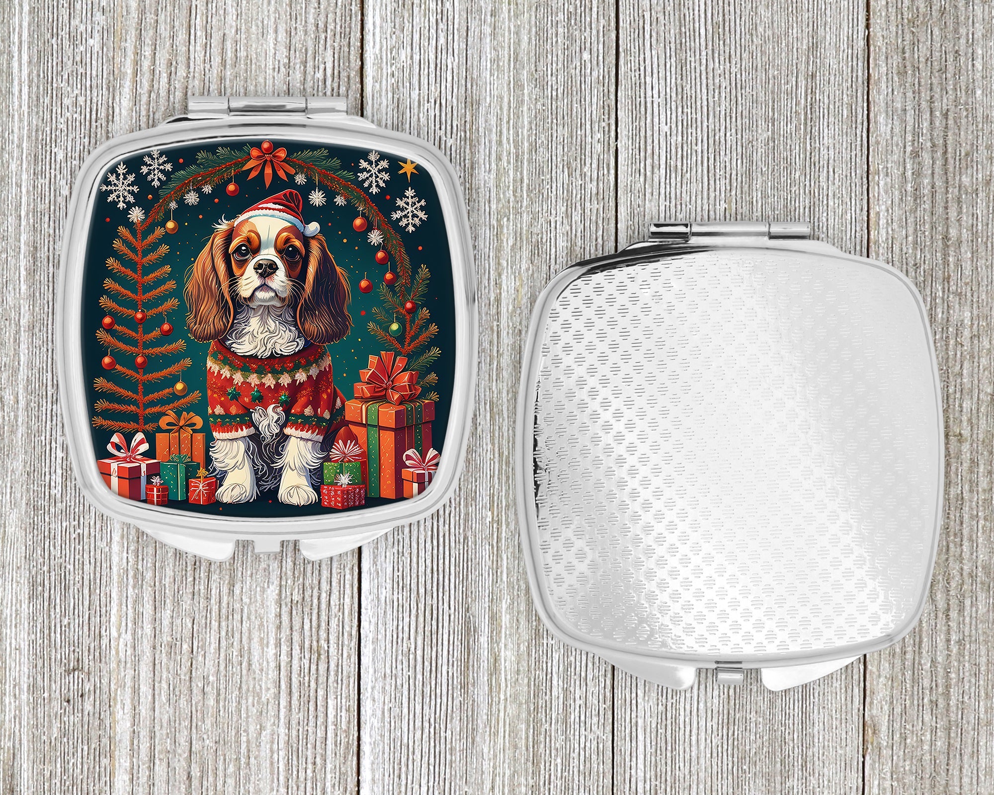 Cavalier King Charles Spaniel Christmas Compact Mirror Decorative Travel Makeup Mirror for Women Girls Gifts Pocket Makeup Mirror Folding Handheld