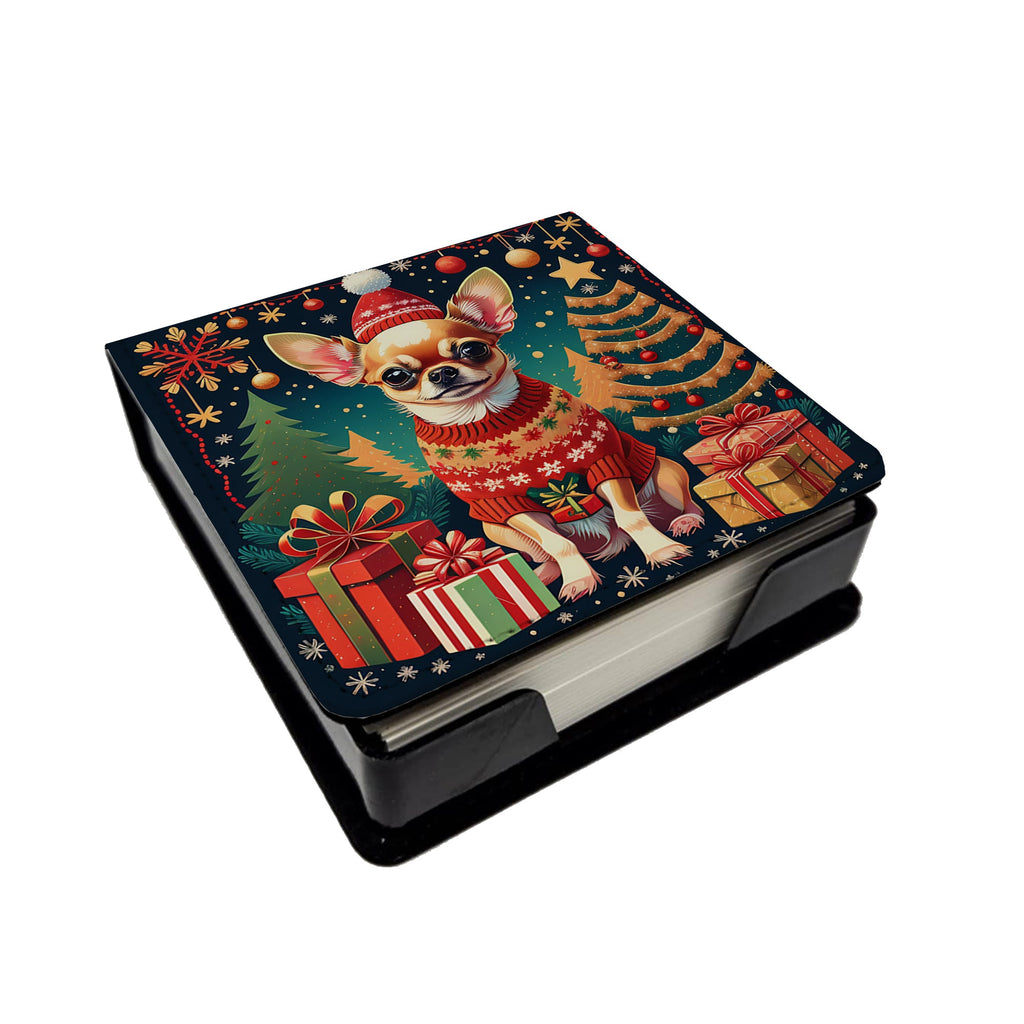Chihuahua Christmas PU Leather Note Paper Holder with Artist-Designed Cover, Desk Accessory, Office Gift