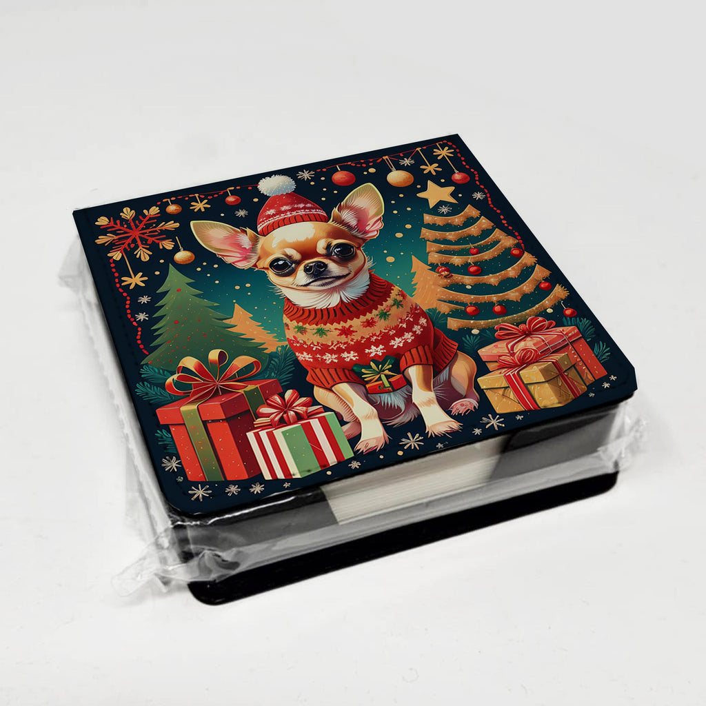 Chihuahua Christmas PU Leather Note Paper Holder with Artist-Designed Cover, Desk Accessory, Office Gift