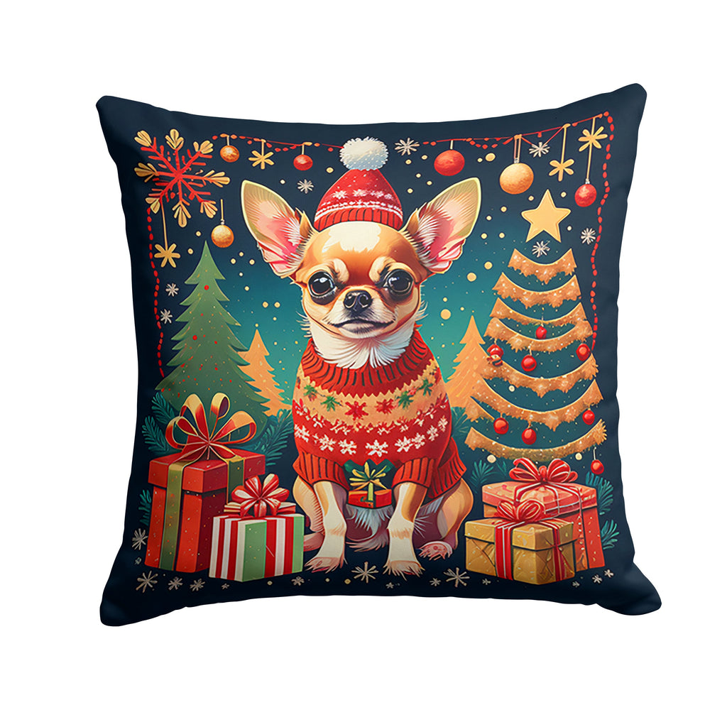 Chihuahua Christmas Decorative Throw Pillow 18x18 Indoor Outdoor Accent Cushion, Fabric Cover with Insert for Sofa, Bed, Porch & Living Room