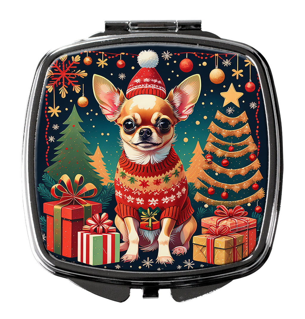 Chihuahua Christmas Compact Mirror Decorative Travel Makeup Mirror for Women Girls Gifts Pocket Makeup Mirror Folding Handheld