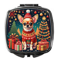Chihuahua Christmas Compact Mirror Decorative Travel Makeup Mirror for Women Girls Gifts Pocket Makeup Mirror Folding Handheld