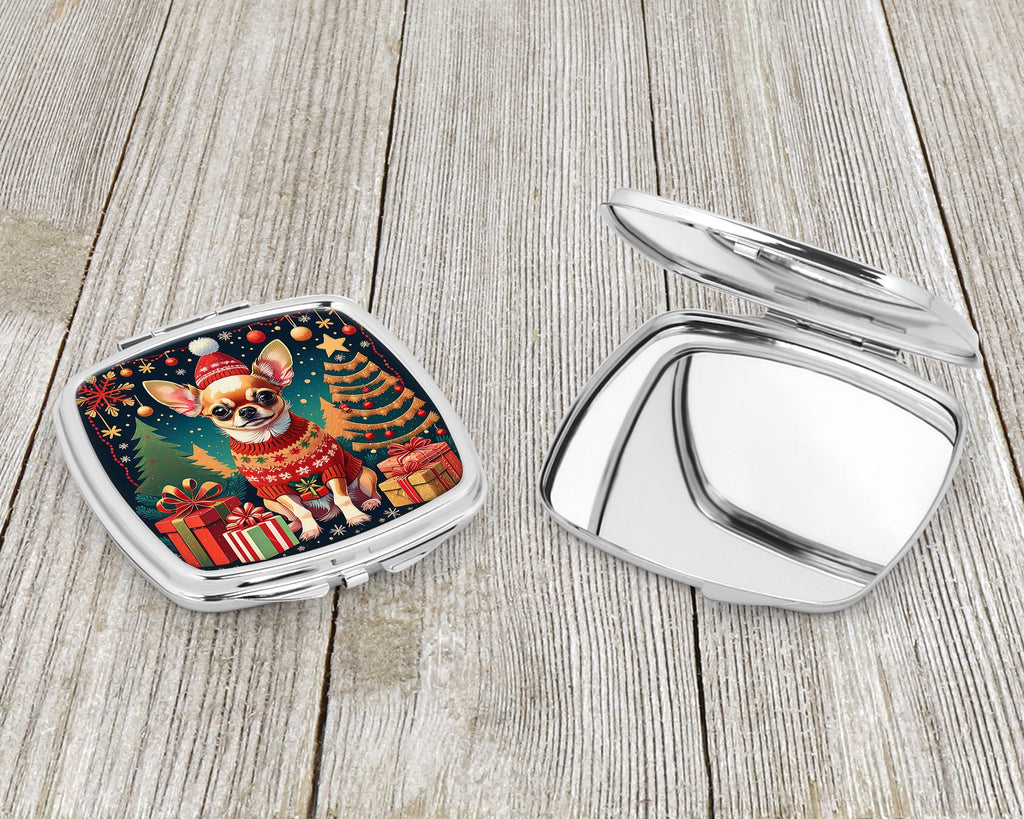 Chihuahua Christmas Compact Mirror Decorative Travel Makeup Mirror for Women Girls Gifts Pocket Makeup Mirror Folding Handheld