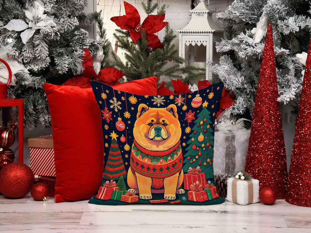 Chow Chow Christmas Decorative Throw Pillow 14x14 Indoor Outdoor Accent Cushion, Fabric Cover with Insert for Sofa, Bed, Porch & Living Room